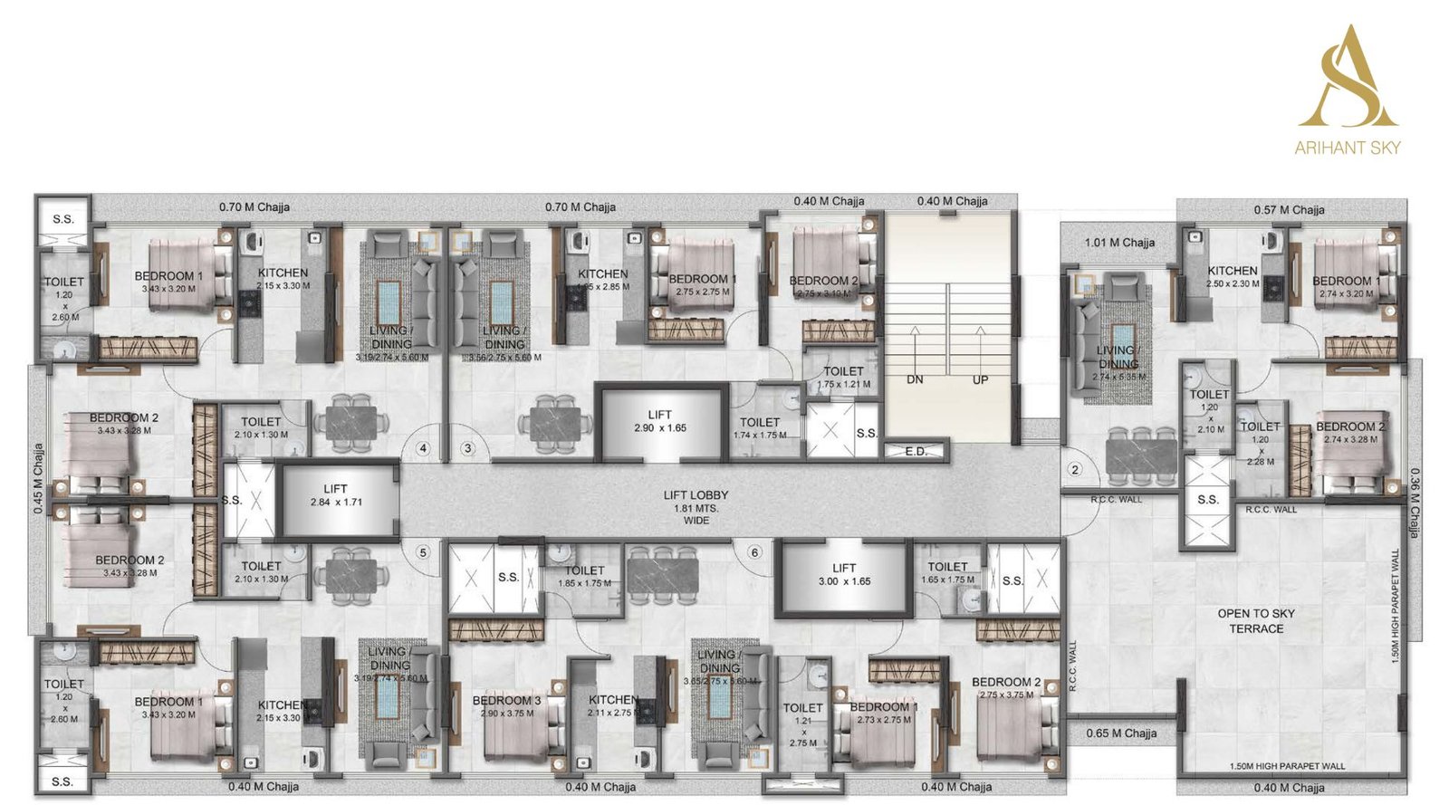 Arihant-Sky-Typical-Floor-Plan-16st-Floor